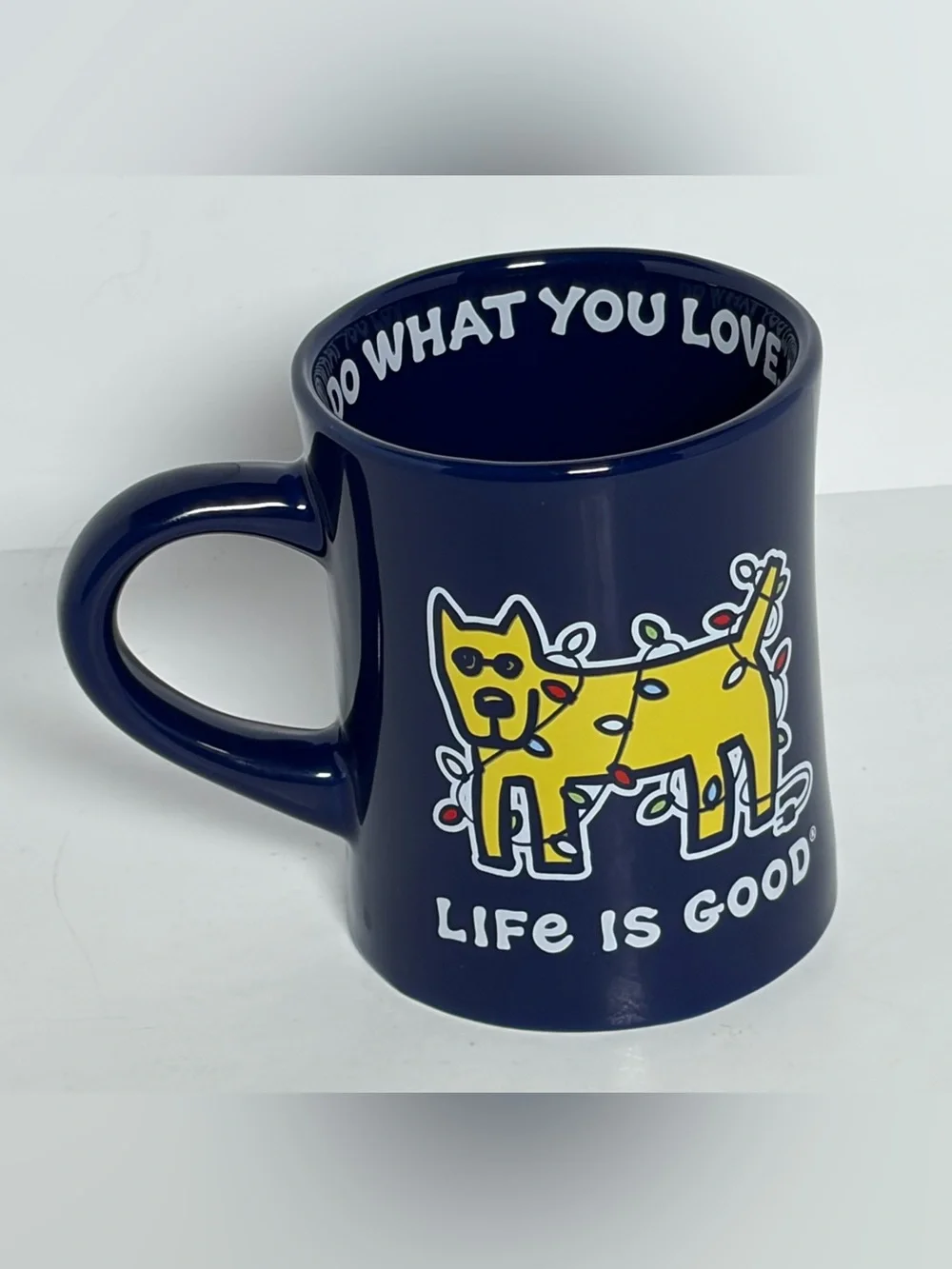 Life Is Good “Do What You Love” Dog Coffee Mug Navy Blue Ceramic 4.5”